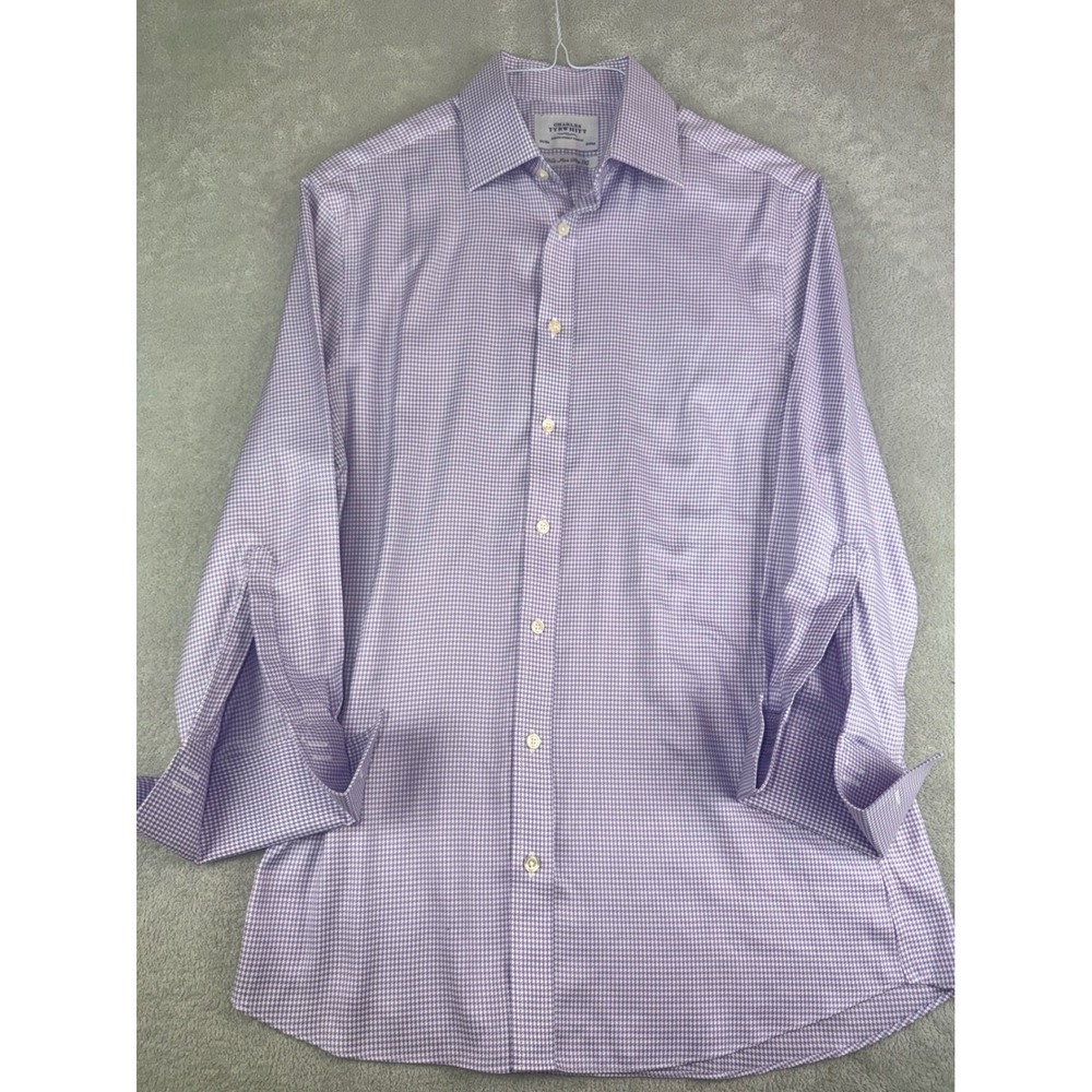 Charles Tyrwhitt Mens 15.5X33 Slim Fit Non Iron Houndstooth French Cuff Shirt